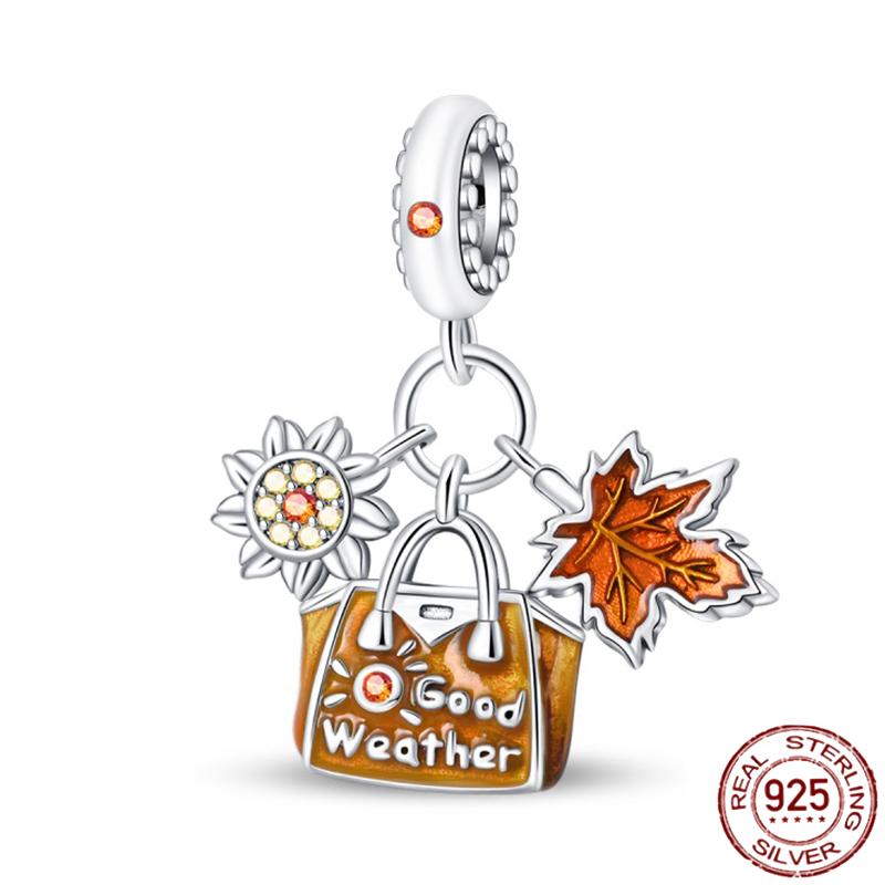 Copper Autumn Brown Music Squirrel Scarecrow Pumpkin Maple Leaves Charm Bead Women'S Bracelets Diy Jewelry Gift