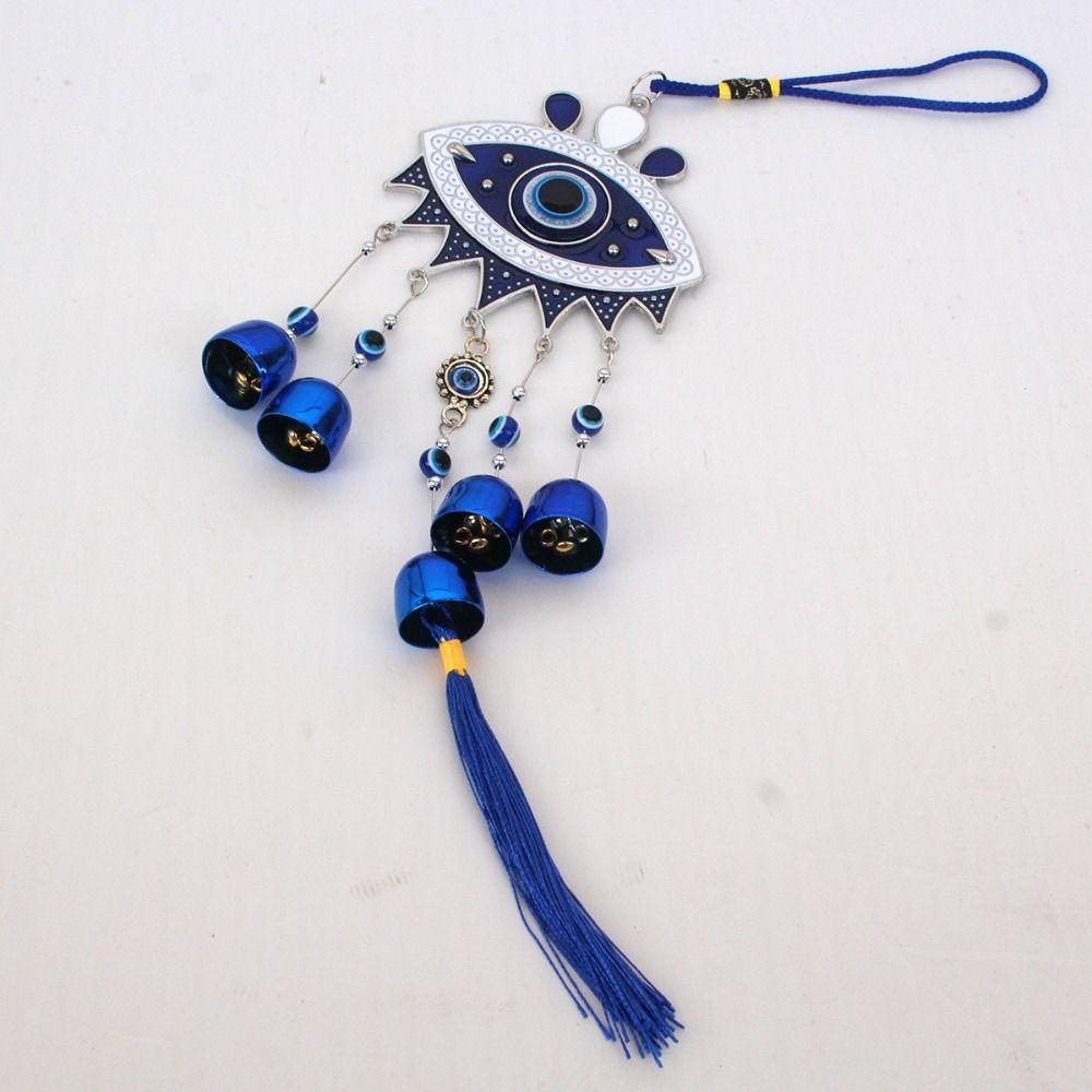 Flower Plate Evil Eyes WindBell Wall Decor Lucky Turkish Feng Shui Hanging Bell Metal Hanging Ornament Blue Eye Wind Chime