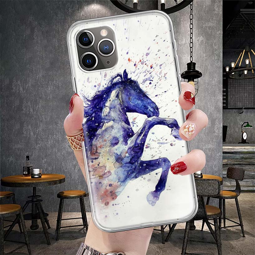 Animal Oil Painting Horse Soft Phone Case For IPhone 11 17 Air 16E 16 Pro Max 15 + 14 Plus 13 Mini 12 Apple 7 SE 8 Fundas Coque