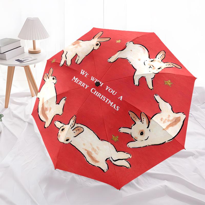 

1pc Christmas Bunnies Wishing Card Umbrella with Plastic Handle,Compact & Stylish,Cartoon Pattern,Outdoor UmbrellaPT449