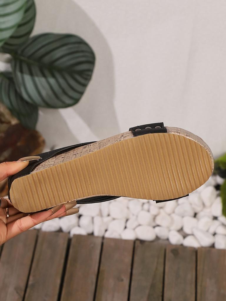 Sandale cu talpă groasă de culoare solidă pentru femei, pantofi cu talpă groasă, pantofi decorativi cu nituri cu talpă moale, pantofi de vară cu toc cu pană