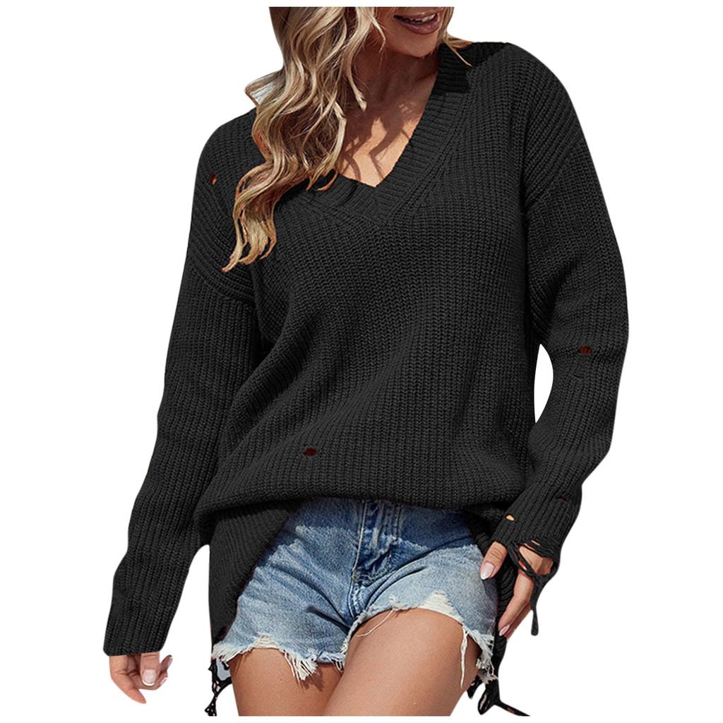 Women's Casual Fashion 2022 Long Sleeved Knitting Solid Color Sweater Top