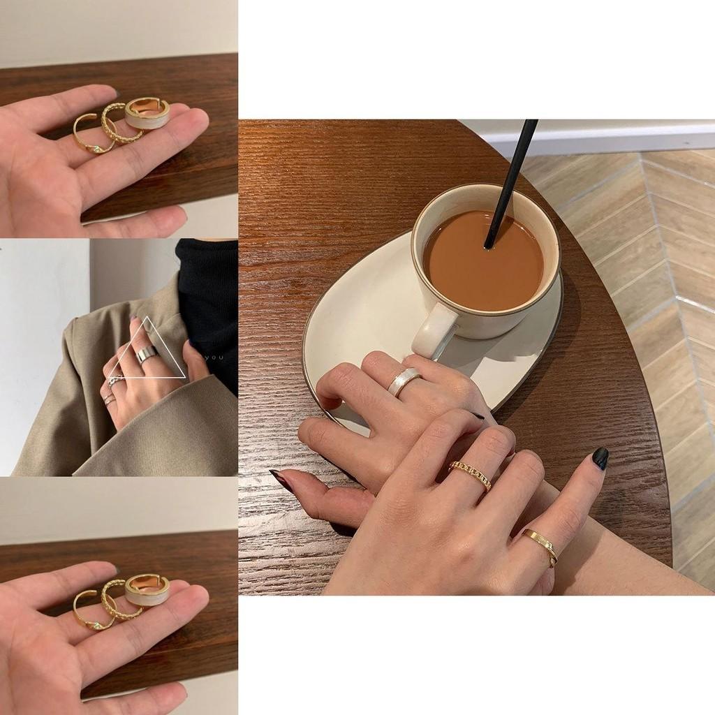 Stilvolles minimalistisches dreiteiliges Ring-Set in Kupfer mit einzigartigen geometrischen Formen für Frauen