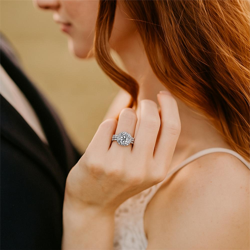 2Pcs Oval Crystal Ring Set Luxury Wedding Rings Fashion Engagement Ring  for Women Men