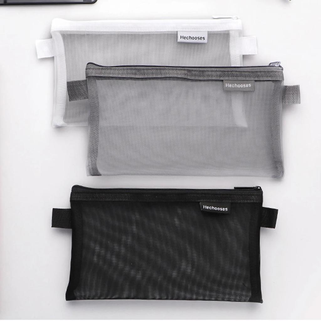 1 PCS Creative Mesh Transparent Cute Square/Oval Portable Pen Pencil Pouch Bag School Office Supply Stationery Case