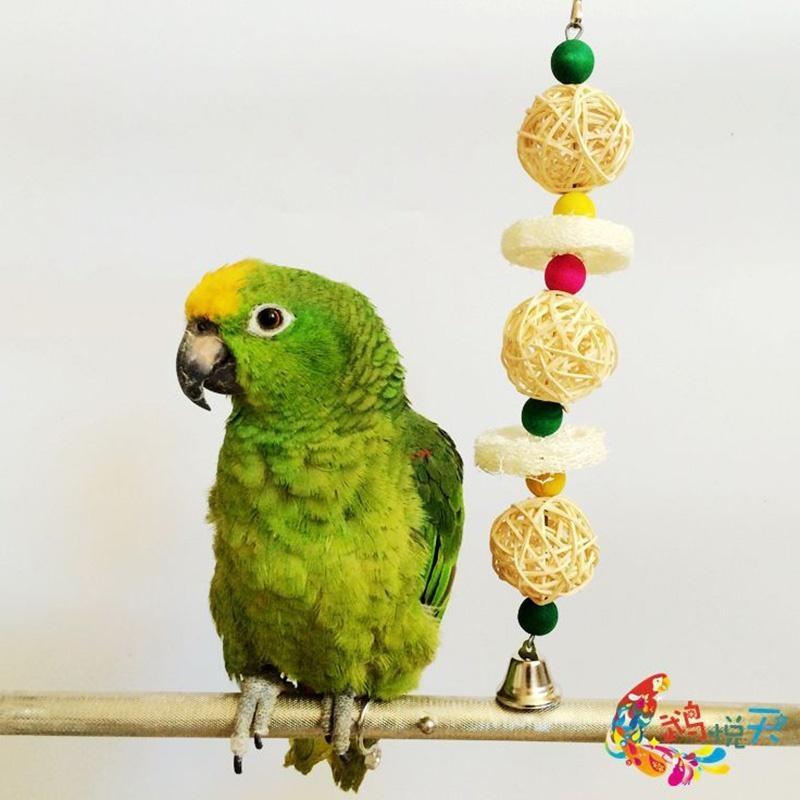 Bird Pet Bites Toy Parrot Macaw Luffa Bell Swing Scratcher Climb Toys Cockatiel