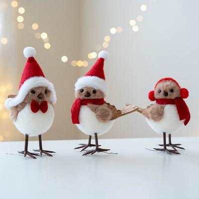3 Pcs Christmas Bird Figurine Furry Fake Birds Ornaments Winter Plush Foam Bird with Scarf for Holiday Home Kitchen Mantel Desk Xmas Tree Decor