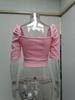 Women's Spring New Women's Simple Square Neck Puff Sleeve Top Women's Short Sleeve
