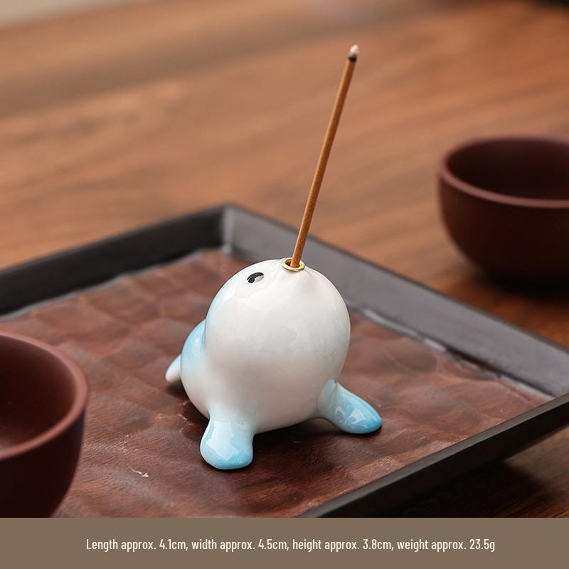 Cute Ceramic Cartoon Animal Incense Holders: Frog, Dolphin, Walrus, Gourd – Fun Desktop Decor
