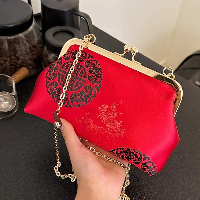 

Ретро сумка через плечо для женщин с золотой вышивкой замок ракушка клипса цепочка Messenger клатч зеленые сумки через плечо