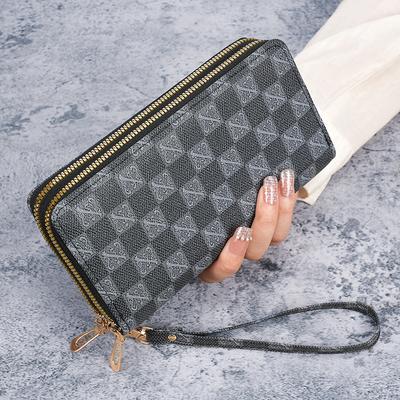 Billetera femenina larga de gran capacidad monedero doble cremallera bolso de mano para mujer multifuncional bolsa para teléfono móvil bolsa monedero fe
