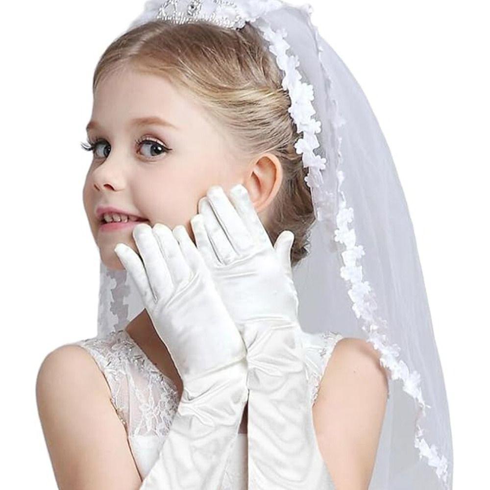 Jednobarevné dětské rukavice Saténové taneční palčáky Nová módní společenská šaty pro vystoupení Dívky