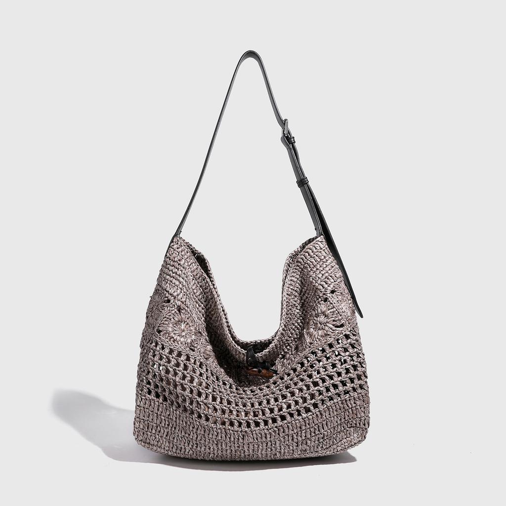 2025 New Summer French Style Lazy Beach Vacation Bag Niche Straw Woven Handmade Women's Bag Large Capacity