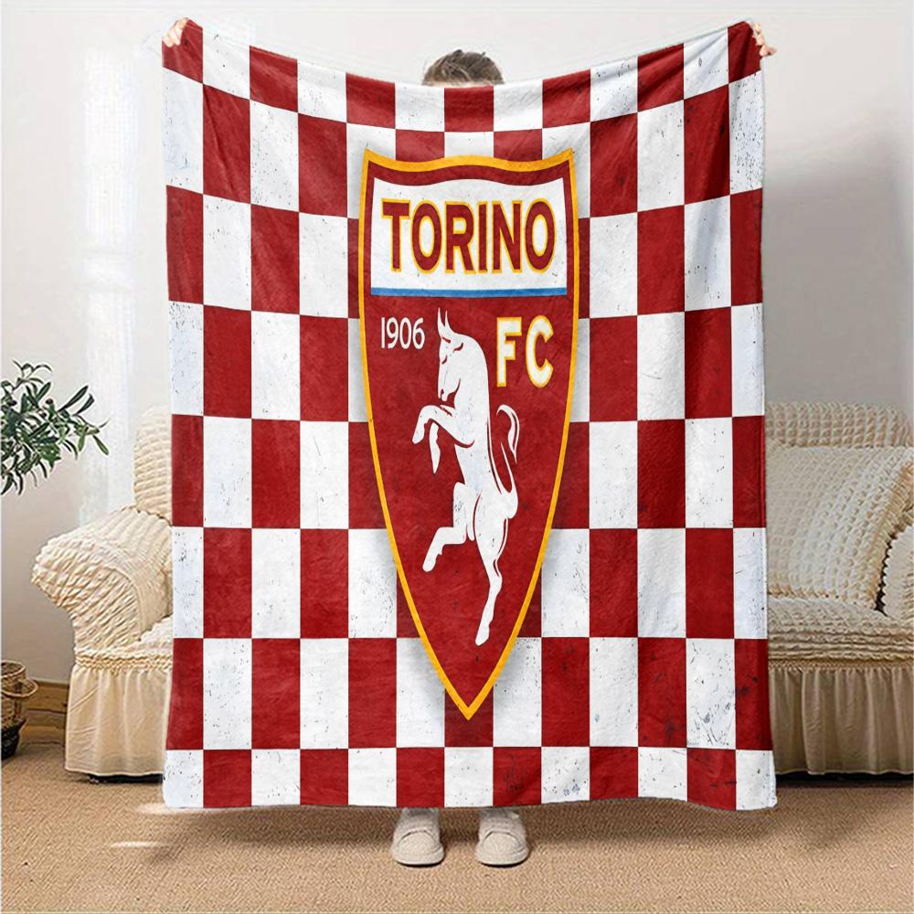 Football Torino Design Flannel Blanket, Soft Polyester, Modern Design, All-Season for Camping, Travel, Gifts for holidays or birthdays