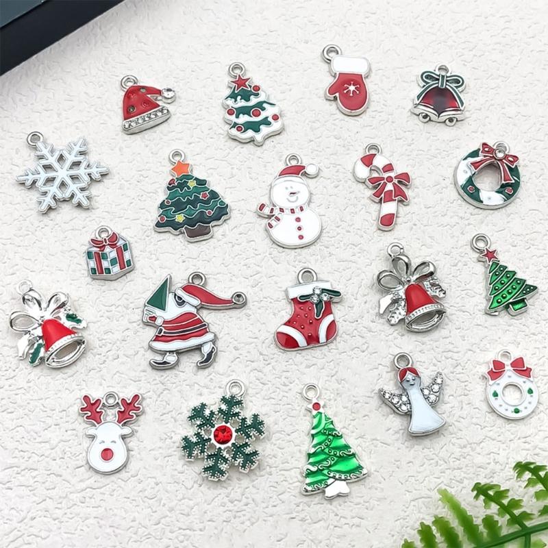 Mixed Christmas Charms for Jewelry Making, 20 Zinc Alloy Holiday Pendants with Attachment Points for Bracelets, Anklets, and Phone Charm Crafts