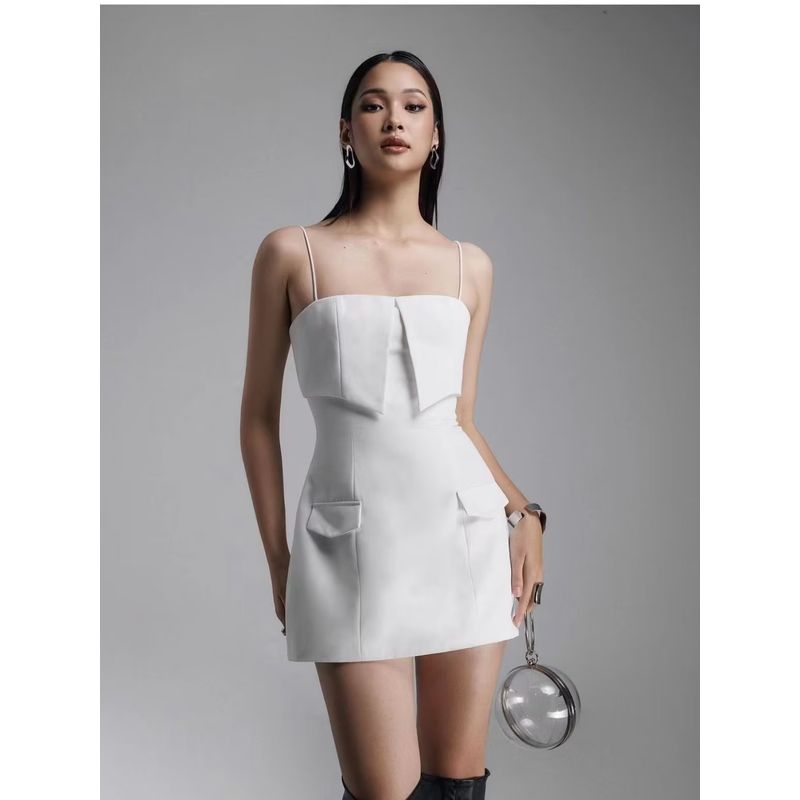 Vietnam Niche Style Silm Hip Spaghetti Straps Dress Tube Top