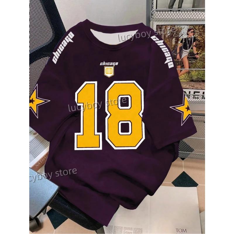 Mens 3D Number 18 Printed Short Sleeve T Shirt Man V Neck Sportwear Brooklyn Racing Football Tee Vintage Casual Tops Men Clothes