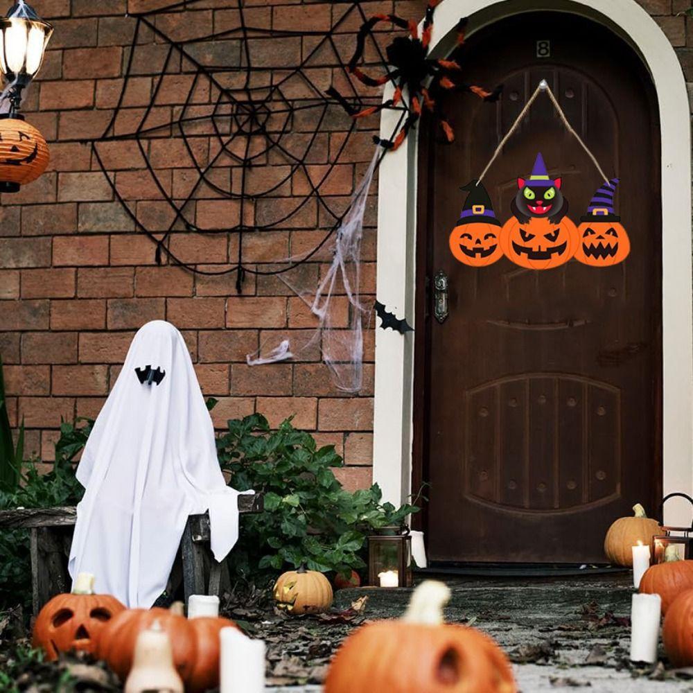 Pumpkin Shape Halloween Welcome Sign Wooden Pumpkin Porch Sign  Front Door Decor