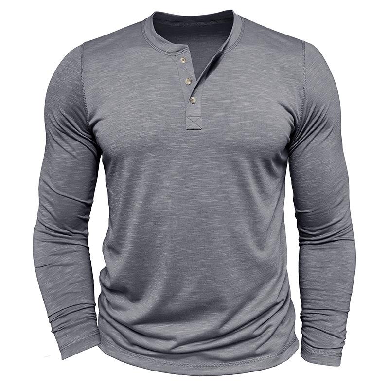 Men S Long Sleeve Henley Neck T Shirt Solid Color Casual
