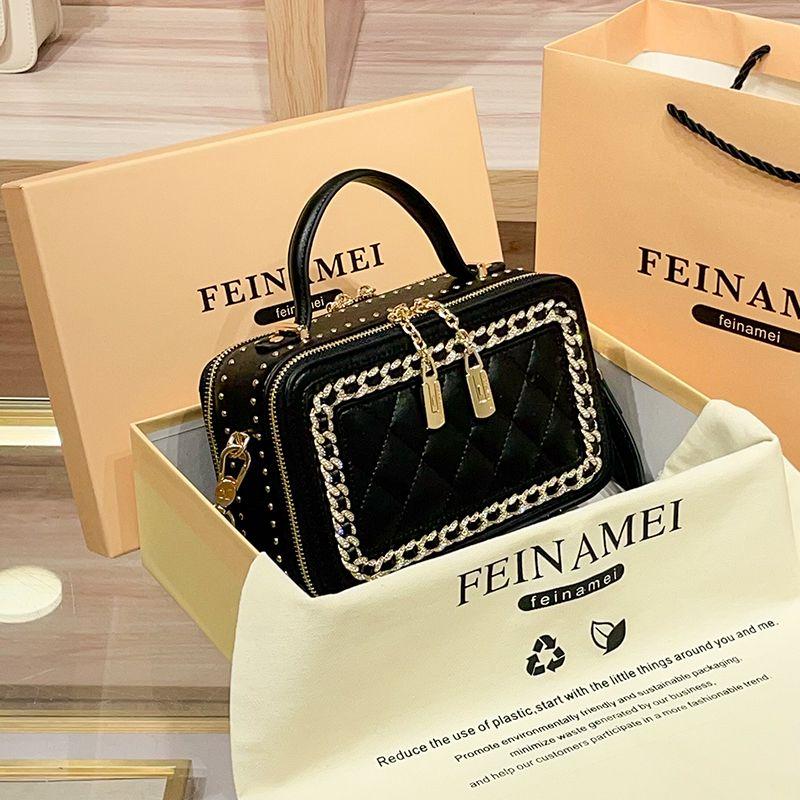 

Hong Kong Genuine Genuine Leather Fancy Handbag Classic Style Shoulder Crossbody Box Square Pouch Women 2025 New Arrival Black(5133 genuine goods)