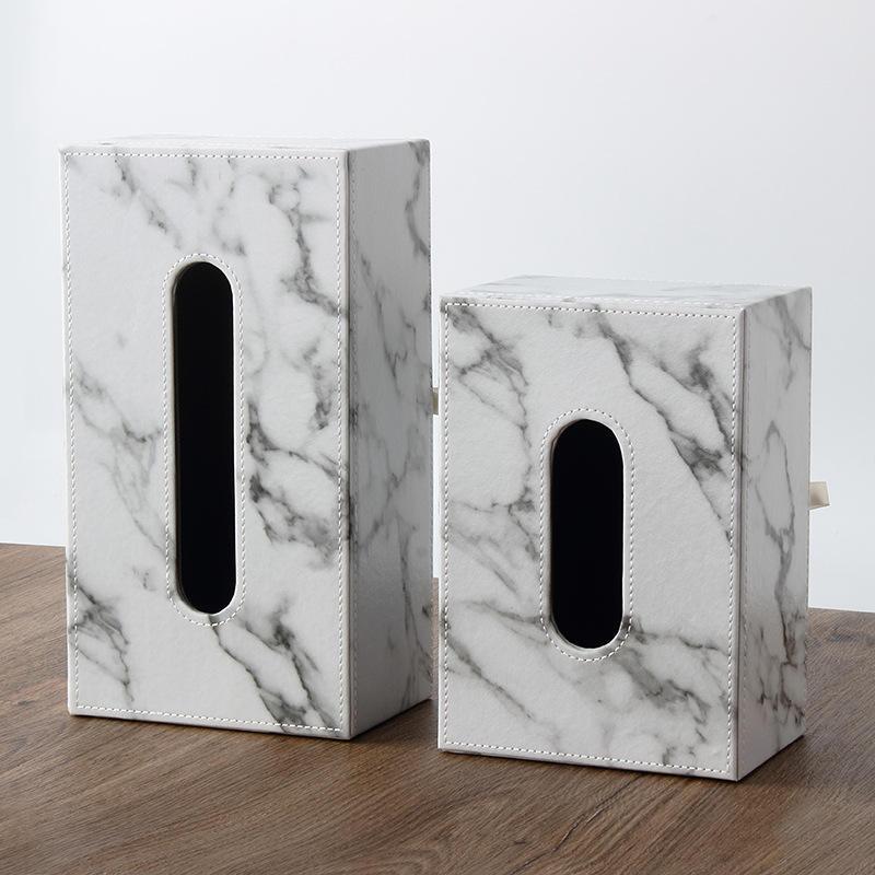 Nordic Marbling Leather Tissue Boxs Living Room Bedroom Desktop Tissue Holder Bathroom Draw Paper Storage Box Home Decoration