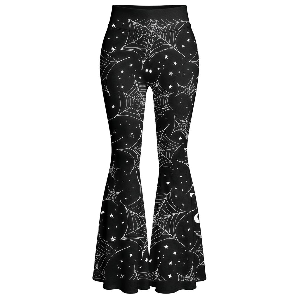 Women's Halloween Print Yoga Pants - Flared Leggings, Casual Stretchy Bell Bottom Pants for Women, for Yoga, Daily Wear and Party