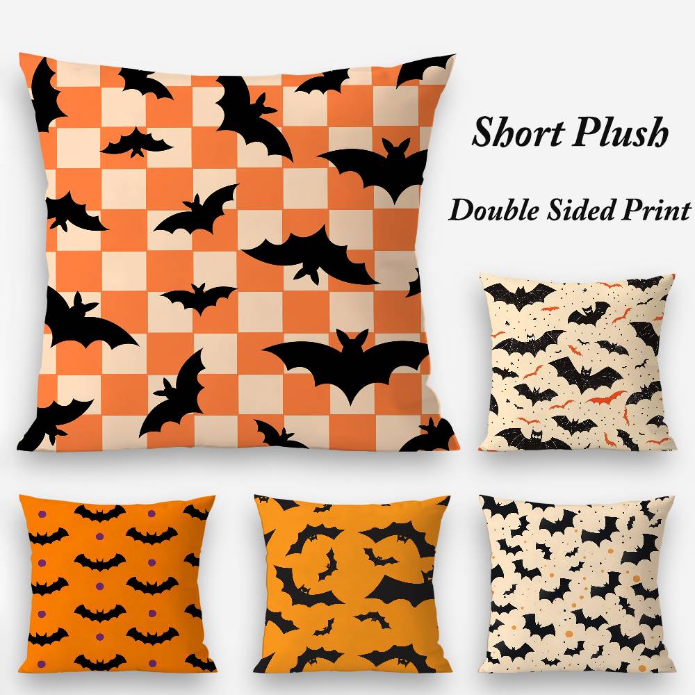 Halloween Scary Bats Pillow Case Plush Fabric Soft Double Sided Print Sofa Cushion Cover Throw Pillow Covers