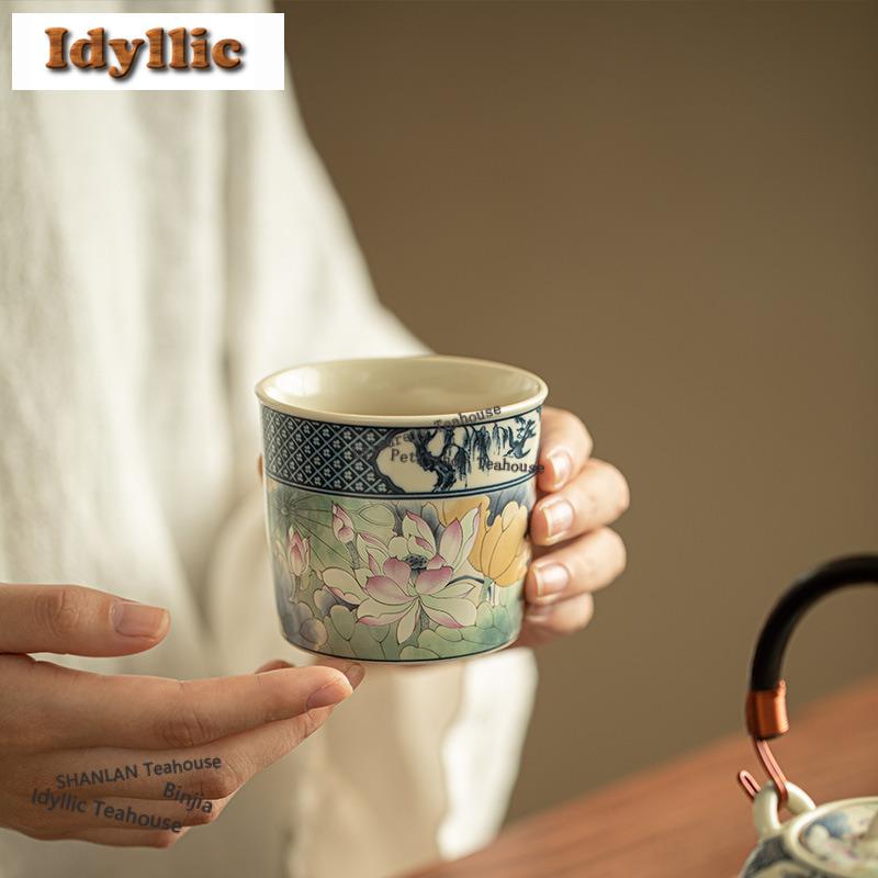 190ml Soda Glaze Lotus Straight Mouth Teacup Antique Tea Bowl Single Cups Tea-tasting Personal Cup Chazhan Master Cups Supplies