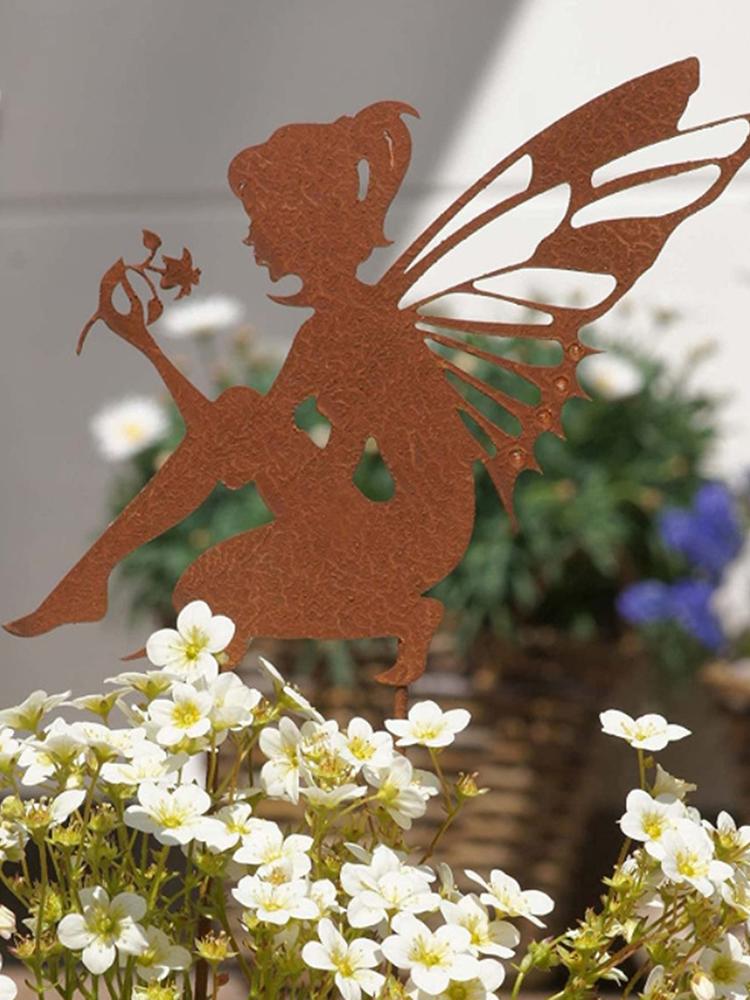Outdoor Garden Patio Ornaments Flower Fairy Goblin Silhouette Metal Iron Crafts Elf Decoration