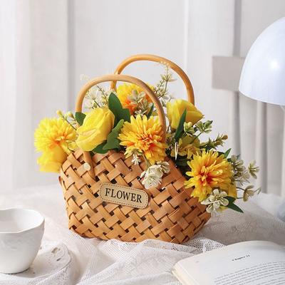 Bamboo Woven Basket Flowers Basket Handmade Hand Basket Cachepot For Flowers Bamboo Basket Decorative Flower Baskets