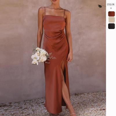 Frühling/Sommer 2023 Europäisches & Amerikanisches Damen Einfarbiges Kleid mit Schlitz und Spaghettiträgern