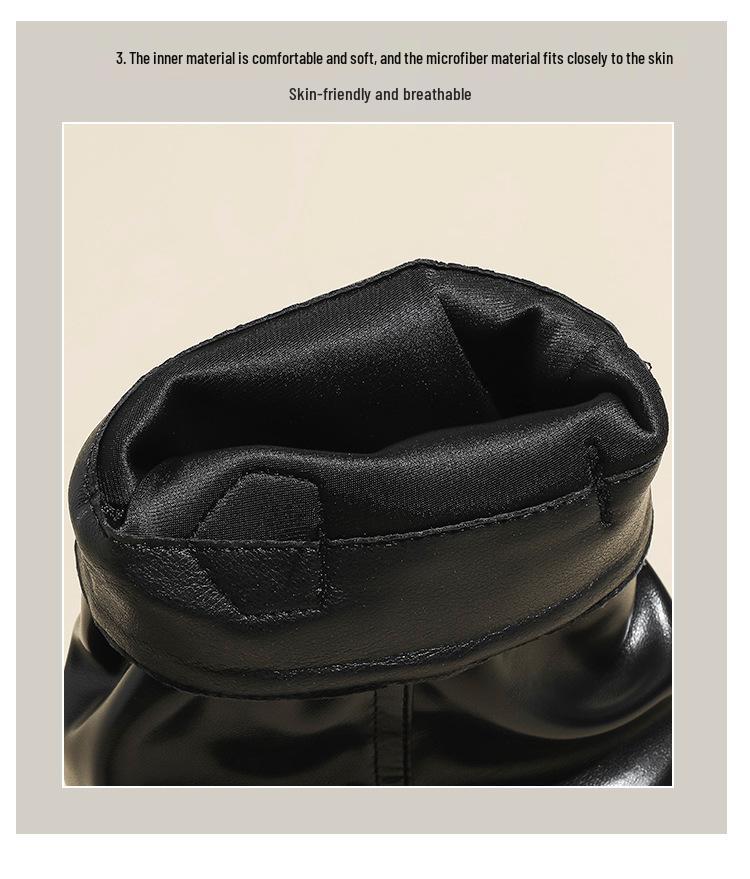 Women's Retro Buckle Mid-Calf Chunky Heel Boots: Round Toe, Wide Shaft, Ruched Ankle, Western Style for Autumn/Winter