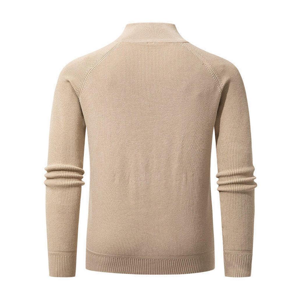 Men's Vertical Pitted-Stripe Knitted Sweater With Half-Zip Stand Collar