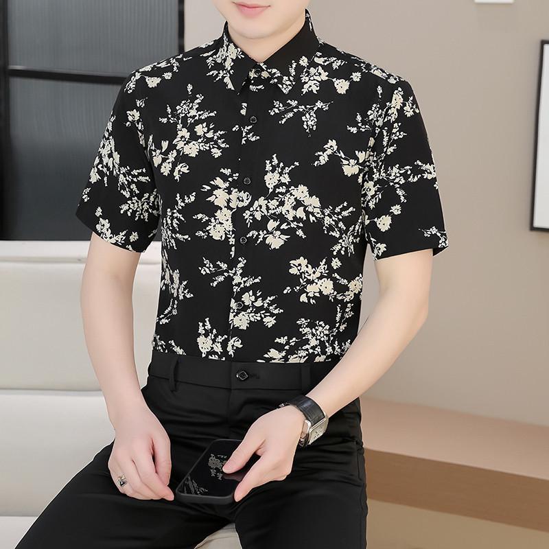 Winter Treasures Lei Professional Floral Print Business Casual Short Sleeve Shirt
