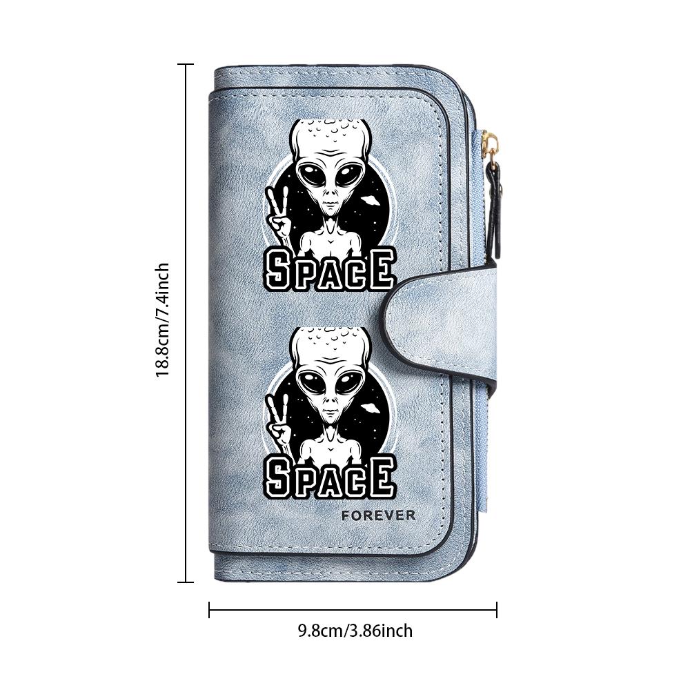 Gray Alien Print Large Capacity Casual Long Wallet for Daily Use