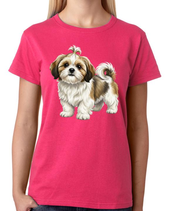 Cute Shih Tzu Puppy Illustration Ladies T-Shirt Dog Lover Art Tee 2XL