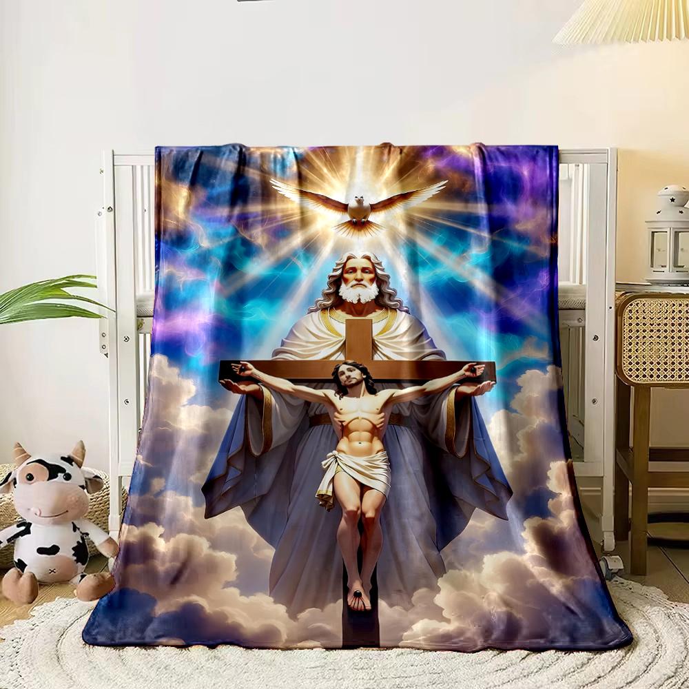 Christian Art Jesus On Cross with Holy LightFlannel Blanket for Bedroom, Living Room, Sofa, and Nap