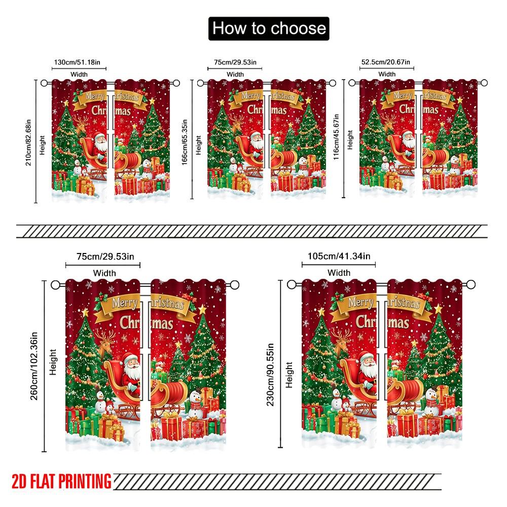 2pcs,2D Plane Printing Curtains Roller Blinds Santa's Sleigh3 Durable 100% Polyester Fabric (without Rod) Decorations Inside
