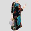 Frühling/Sommer Damen Übergröße Kleid Vintage Bedrucktes Samtkleid Lockerer Rundhalsausschnitt Langes Blumenkleid