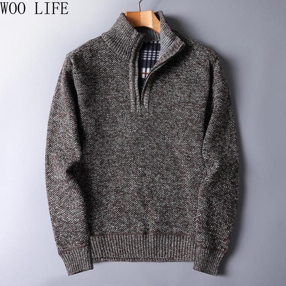 Men Fleece Lined Zip Up Sweater Heavyweight Knit Jacket Oversized Winter Warm Pullover Outerwear