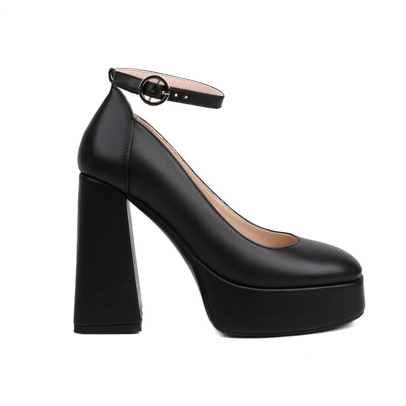 Women's High-heeled Single Shoes Waterproof Table Thick-heeled Four-season Shoes Large Size Simple Large Size Low-top Shoes