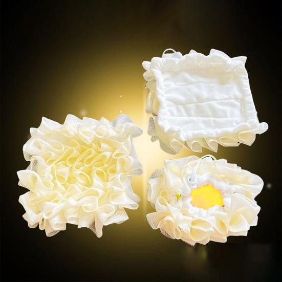 3Pcs Loofah Soap Bath Ball with Soft Towel 2-in-1 Shower Gel Soap Loofah Cloth Mesh Design Skin Smoothing Bath Ball