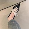 2025 new lace-up two-wear small single shoes niche design shoes French retro pointed head shallow mouth simple bright leather