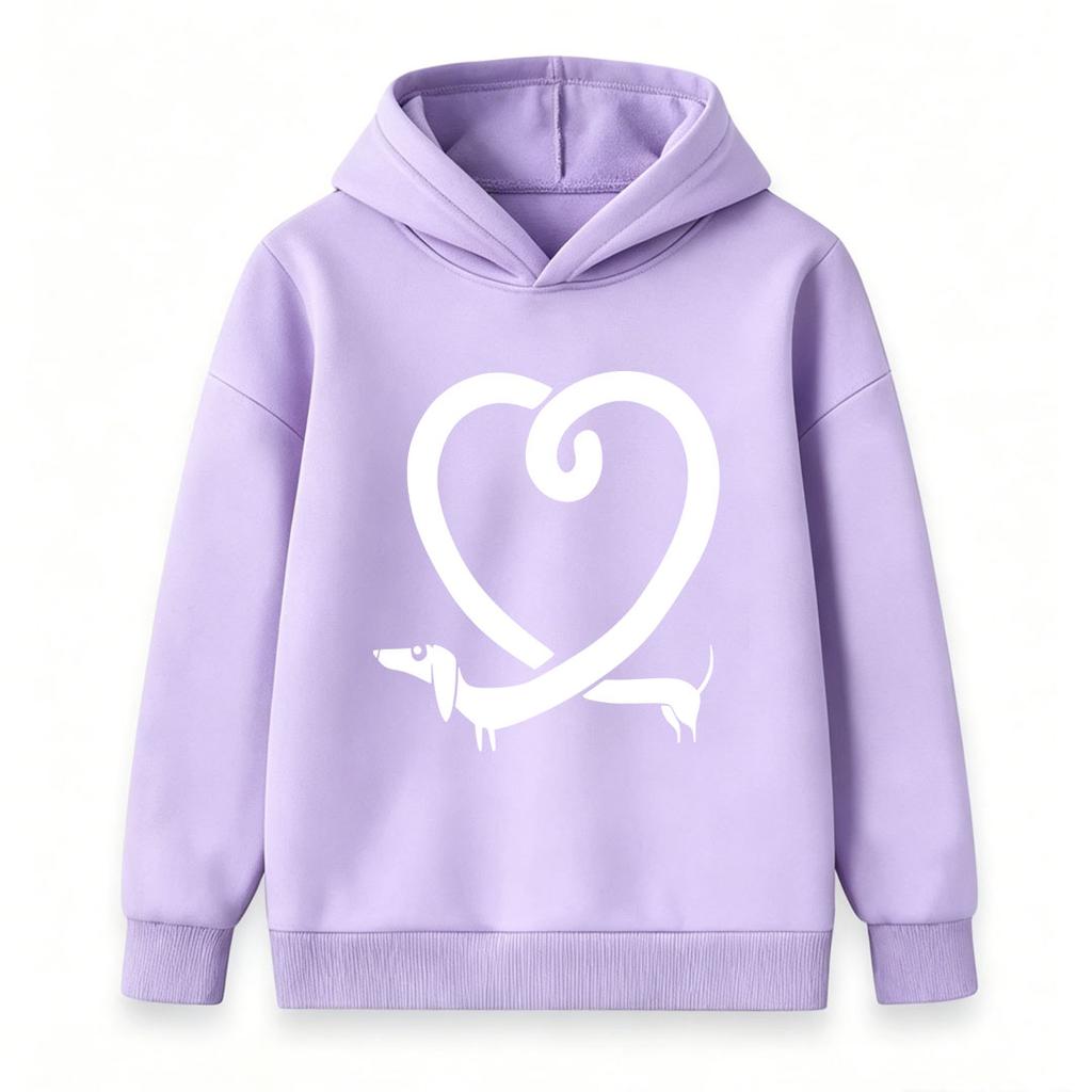 Kids Boys Girls Pullover Hoodie, Cute Dachshund Heart Print Soft Casual Long Sleeve Hooded Sweatshirt for Daily Wear, School and Outdoor Activities