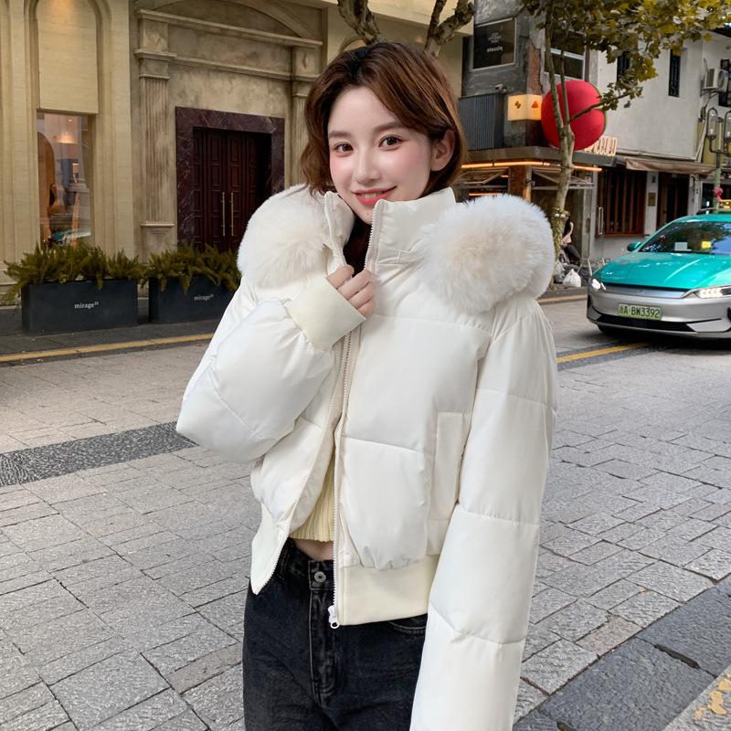 Design sense hooded fur collar cotton clothes women's winter new thickened warm short bread clothes jacket