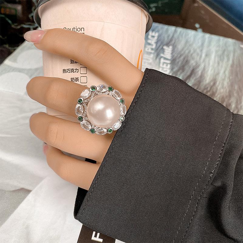 Jewelry Copper Gold Plated Pearl Retro Trend Women'S Ring 16Mm