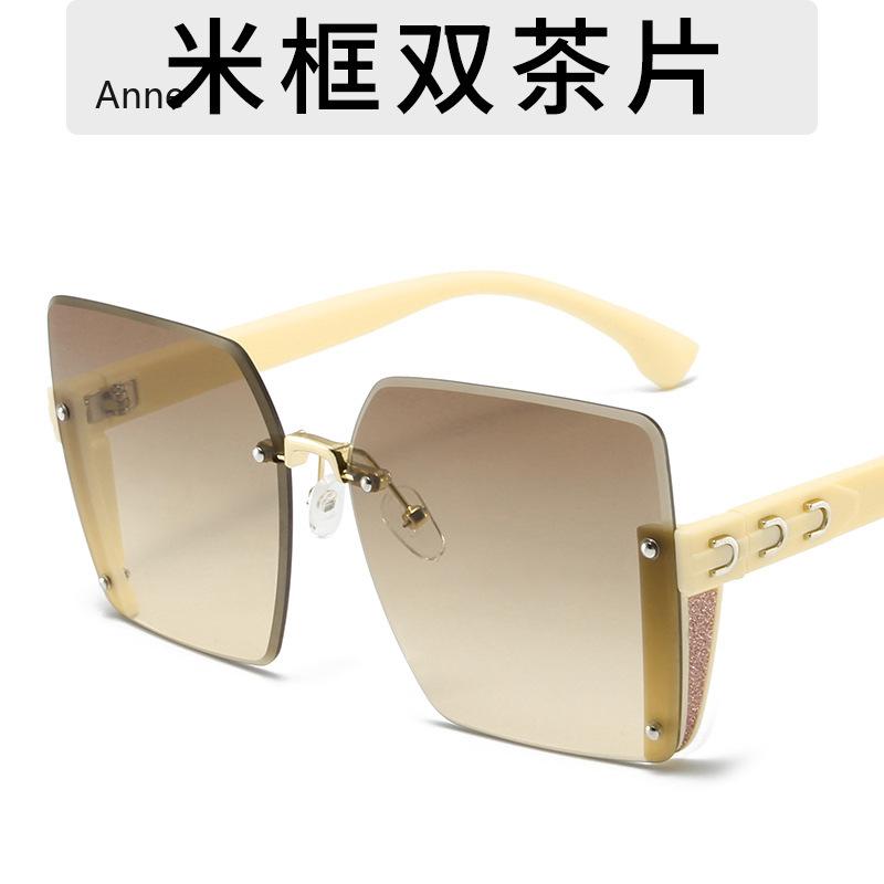 

New Square Rimless Cut Edge Sunglasses Ladies Round Face Slimming Big Frame Fashion Sunglasses Gafas De Sol Mujer