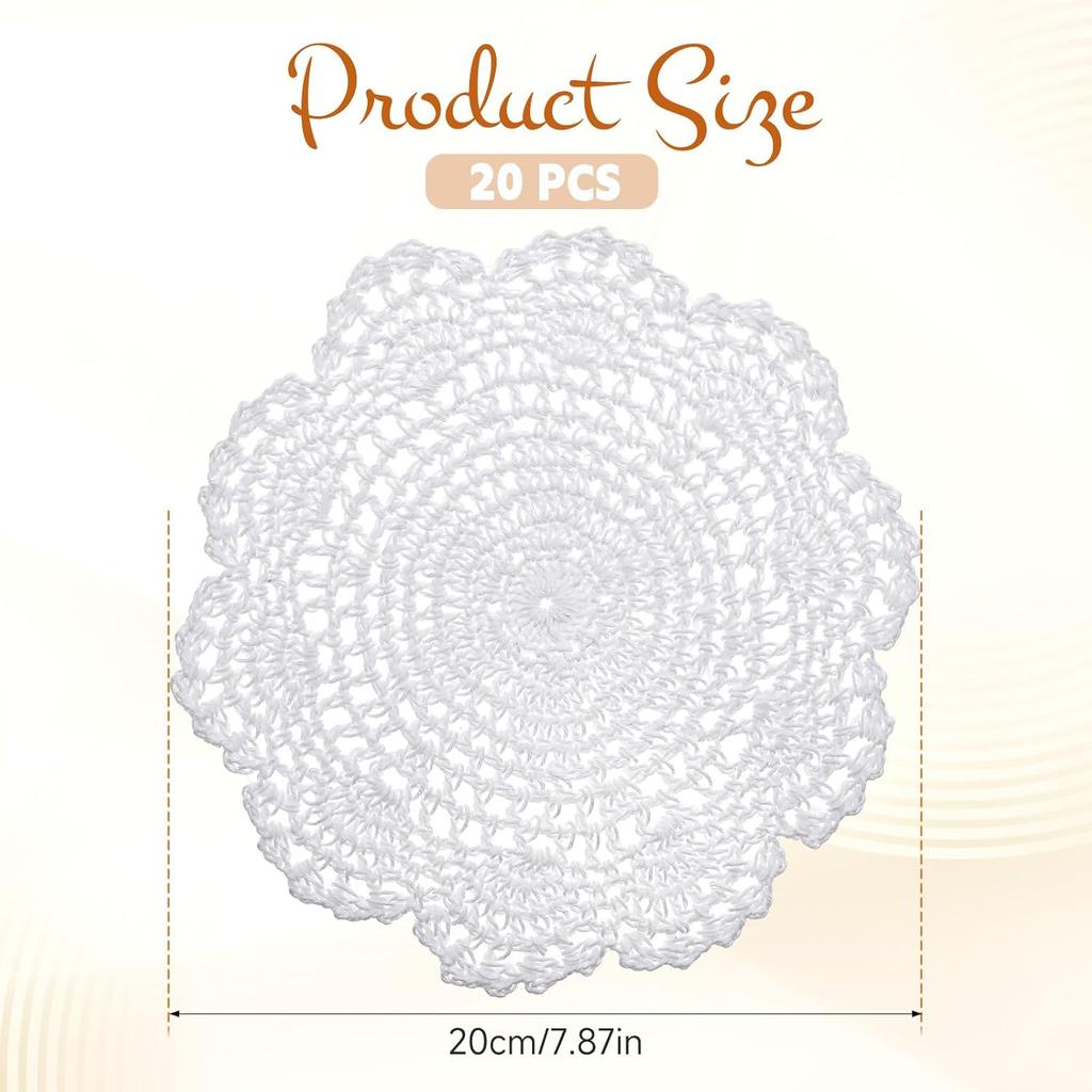 4 Pcs 8 Inch White Vintage Crochet Doilies Round Lace Doily Lace Coasters Cotton Lace Doilies Lace Doilies for Tables Lace Coastersfor Kitchen Dining