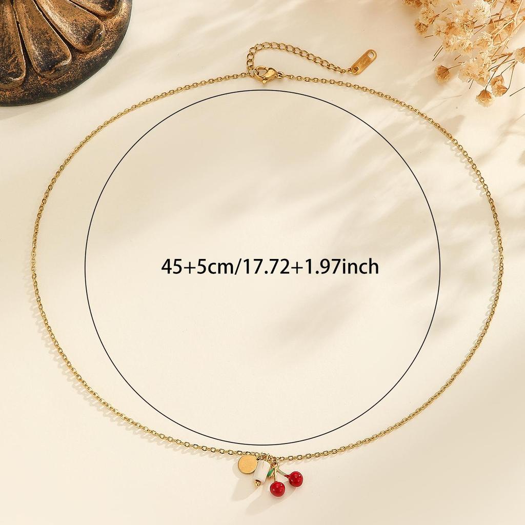 Atoztide Moda Collar con Colgante de Cereza para Mujer Acero Inoxidable Múltiples Estilos Perla de Imitación Cerámica Colgante Joyería Regalo