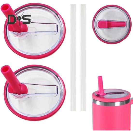 2 Pcs 40 Oz Tumbler Straw Lid with 2 Straws Leak-proof Reusable Replacement Lids Odor-free Dustproof Straw Lid for Stanley Tumbler